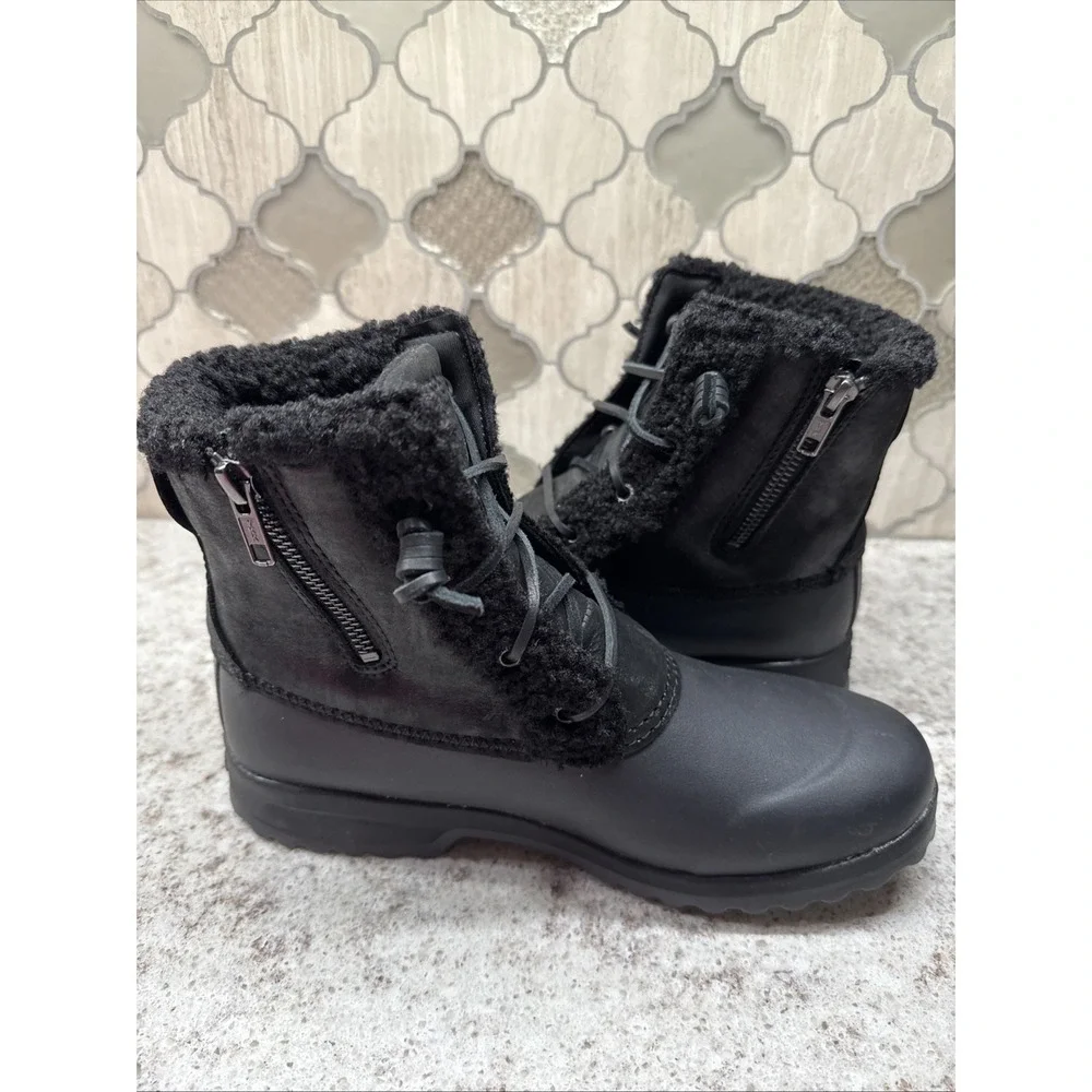 Sperry Top-Sider Womens Black Zipper Faux Fur Boots 3M Insulated 8.5 Medium